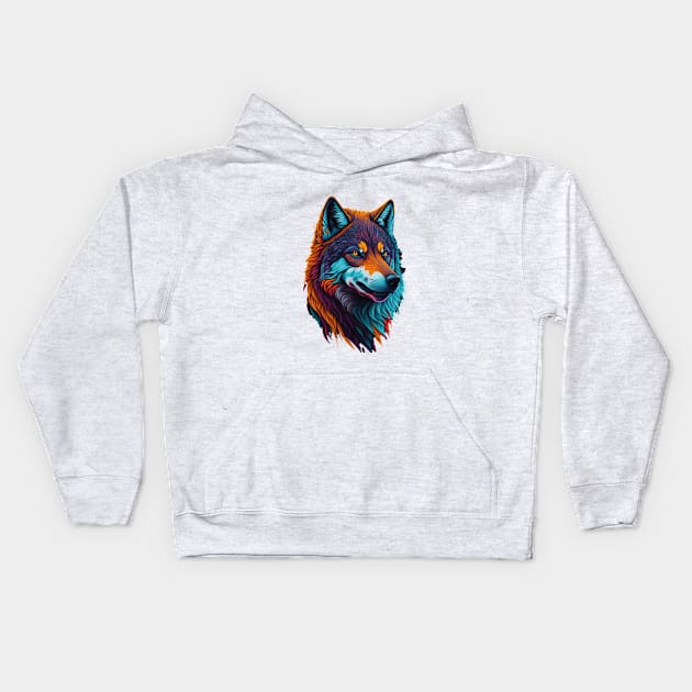 Colorful Face Wolf Kids Hoodie by WoodShop93